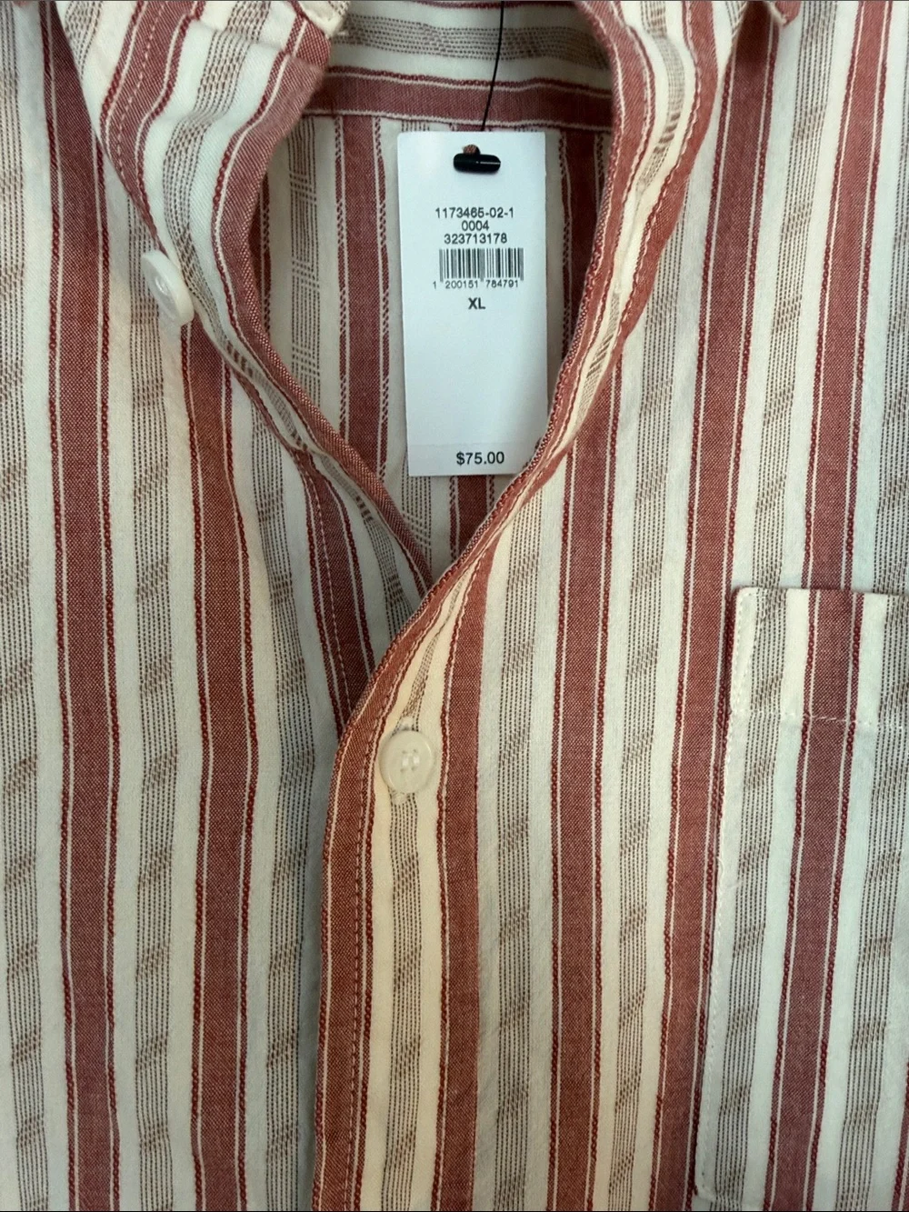 Banana Republic Red & White Vertical Stripe Short-Sleeve Button-Down